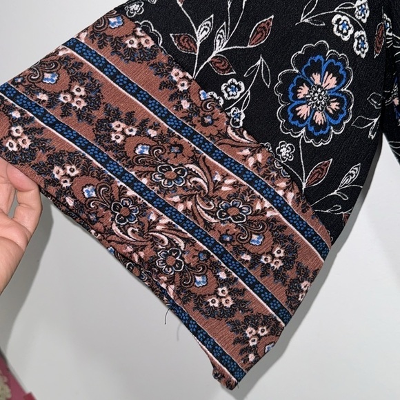 OLM shirt faux wrap deep V medium wide sleeve boho top - Picture 3 of 5